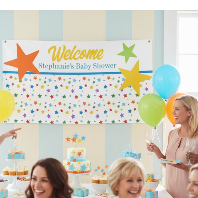Baby Shower Welcome Banner - Colorful Stars (Baby shower banner)