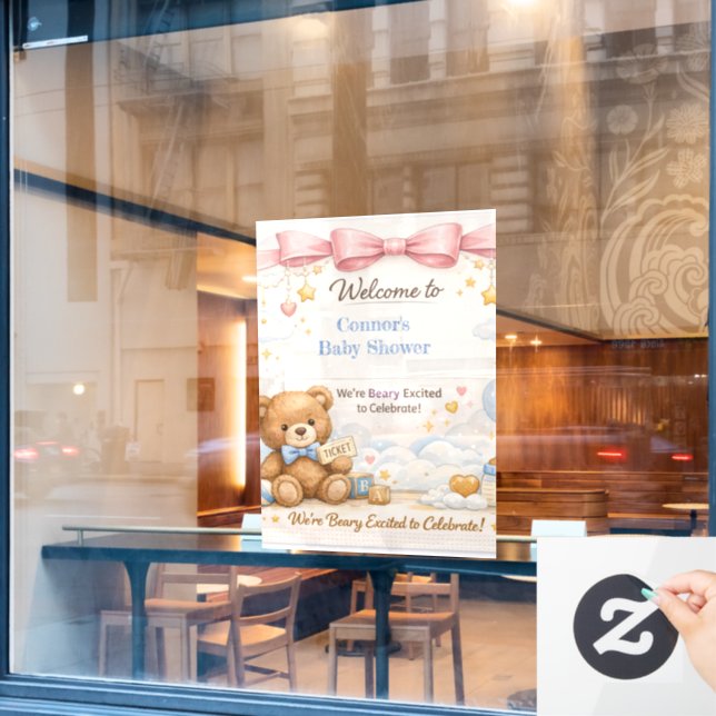 Baby Shower Welcome Sign | Pink Elephant Art Fensteraufkleber (Café-Fenster)