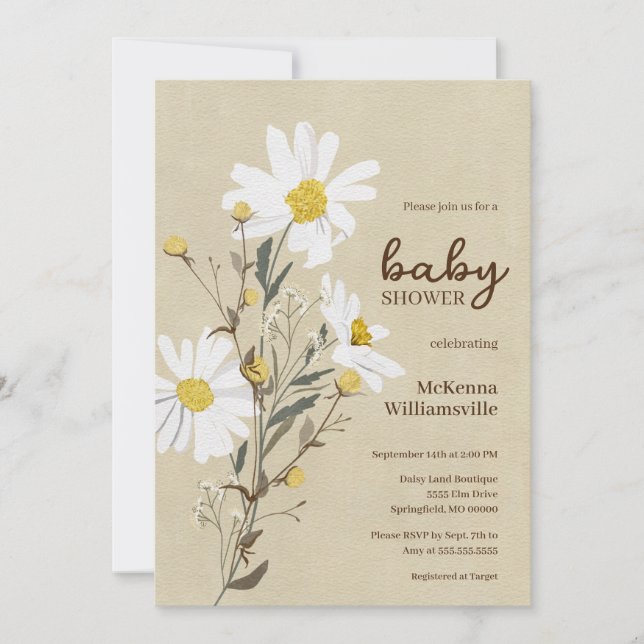 Baby shower White Daisies Invitation (Devant)