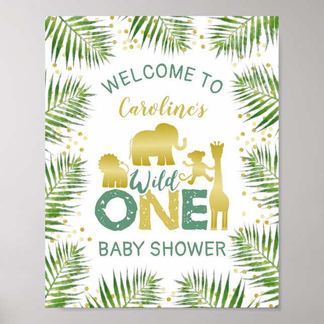Baby shower Wild One Gold Safari Affiche de bienve (Devant)