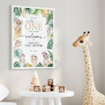 Baby Shower Wild One Jungle Safari Tier Willkommen Poster<br><div class="desc">Niedliches "Wild One" Babyduschplakat mit  Gold und grünem Dschungel & Safari-Thema mit wilden,  tropischen Blätter,  die auf der Rückseite mit goldenen und grünen Blättern gestaltet sind.</div>