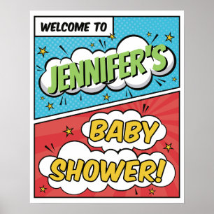 Baby Shower Willkommen für Comic-Helden-Babyjunge Poster