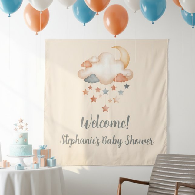 Baby-Shower-Willkommensbanner - Mond & Sterne Wand Wandteppich (Baby Shower Welcome Backdrop)
