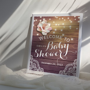 Baby-Shower-Willkommensschild Florale Lichter Holz Poster