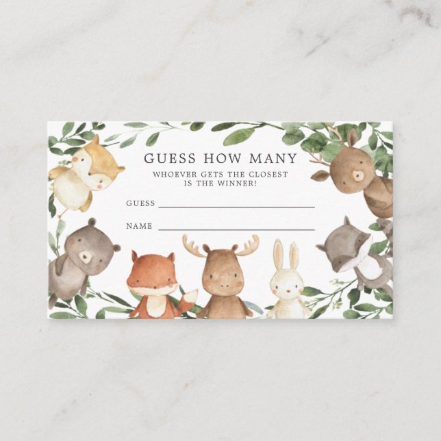 Baby shower Woodland Devinez Combien De Cartes De  (Devant)