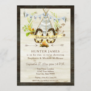 Baby Shower Woodland Forest Teepee Igel Wood Einladung