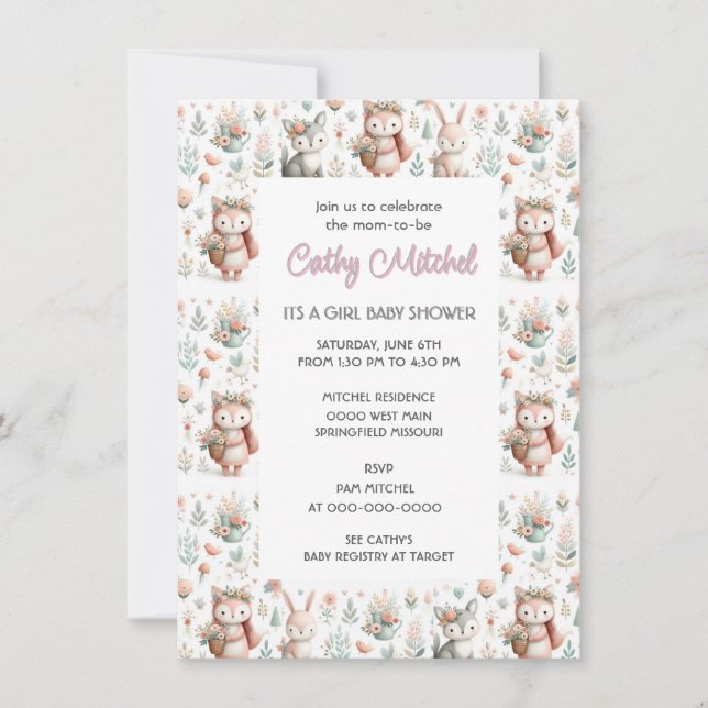 Baby Shower Woodland Tiere Einladung (Vorderseite)