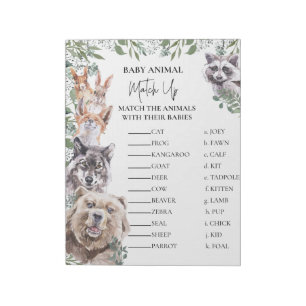 Baby Shower Woodland Tiere passen sich dem Spiel a Notizblock