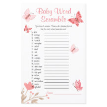 Baby Shower Word Scramble Game Pink Butterfly