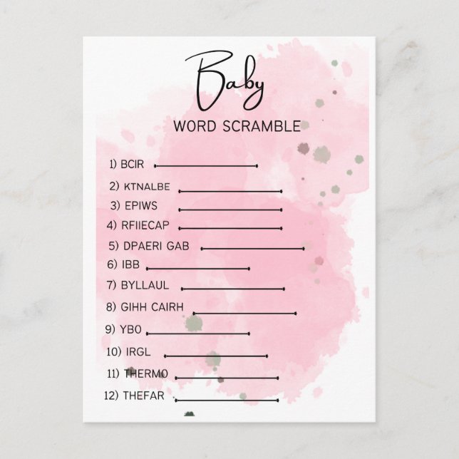 Baby Shower Word Scramble Postkarte (Vorderseite)