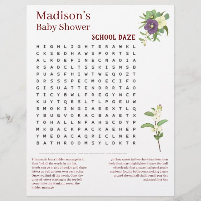 Baby Shower Word Search Game 🍼 Spaß & Niedliches  (Rückseite)