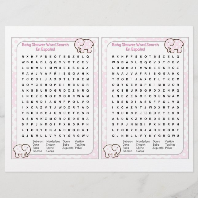 Baby Shower Word search Spanish Flyer (Vorne)