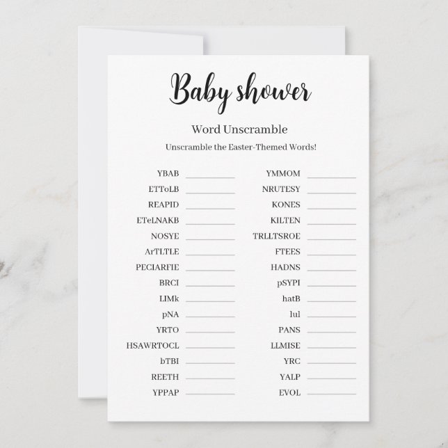 Baby Shower Word Unscramble Game, Printable  Einladung (Vorderseite)