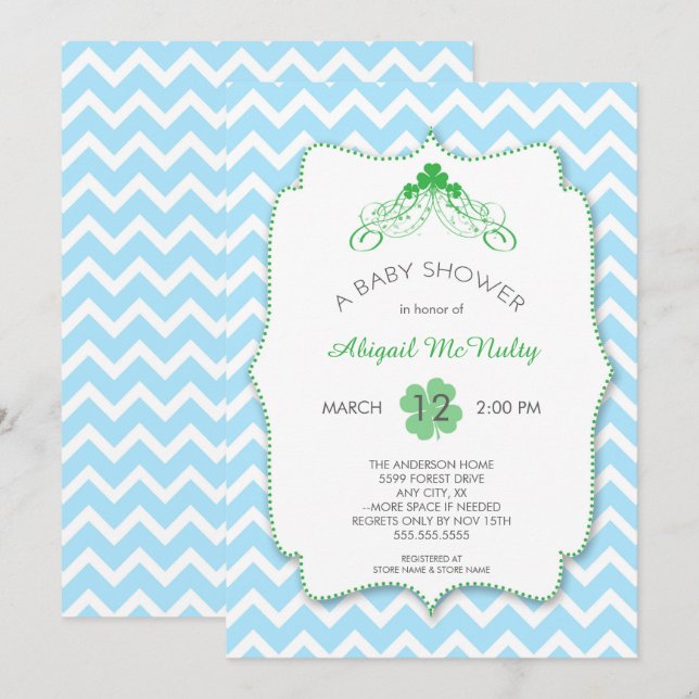 Baby showers  St Patrick's Day Boy Invitations (Devant / Derrière)