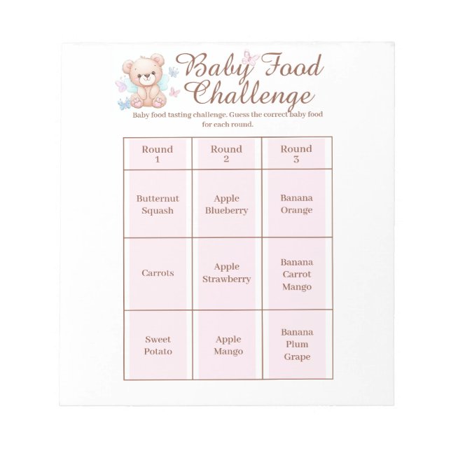Baby Showfood Challenge Game Activity Notepad Notizblock (Vorderseite)