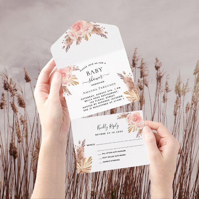 Baby Showpampas Gras Rose Gold Blumenzunge UAWG All In One Einladung (Von Creator hochgeladen)