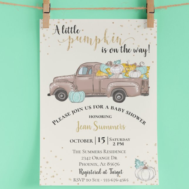 Baby Showpumpe Pumpkin Glitzer Truck Herbst Herbst Einladung (Von Creator hochgeladen)
