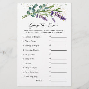 Baby Showrate Price Game Lavender Eucalyptus Briefpapier
