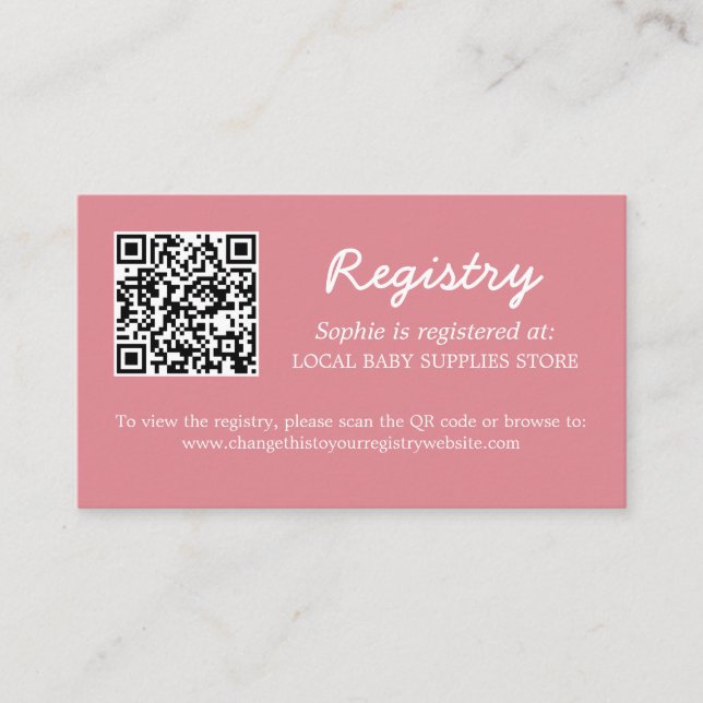 Baby Showregister QR Code Rosa Begleitkarte (Vorderseite)