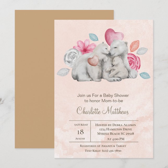 Baby-Showroom für Mama und Baby Bear Animals Einladung (Vorne/Hinten)