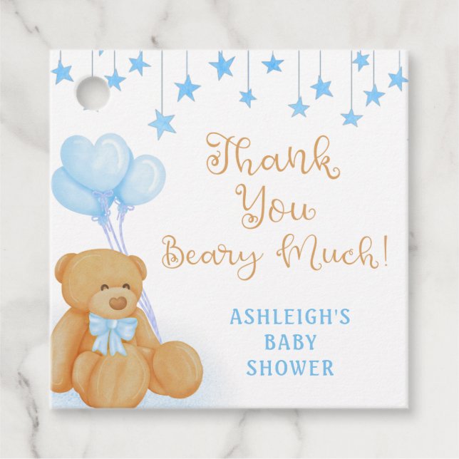 Baby Showroom Teddy Bear Blue Stars Vielen Dank Geschenkanhänger (Vorderseite)