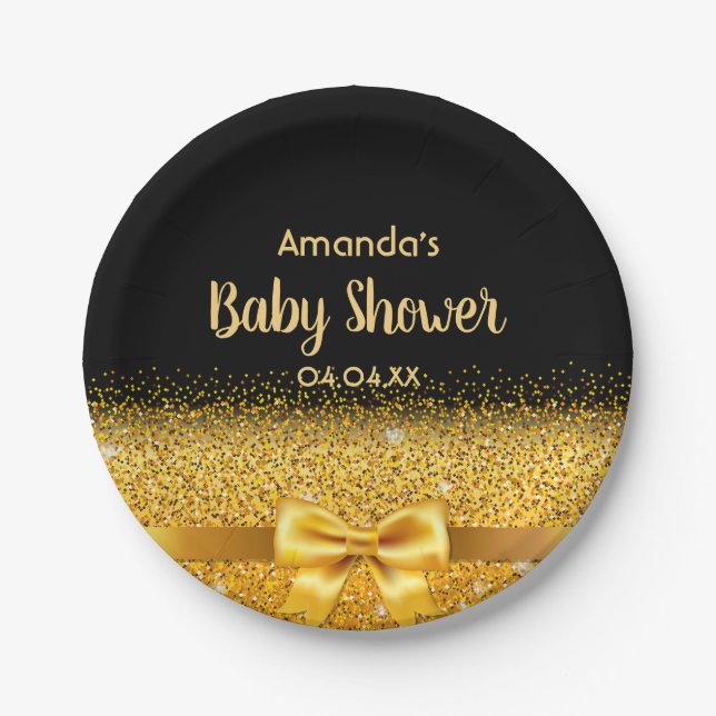 Baby Showschwarz eleganter Monogramm-Name Pappteller (Vorderseite)
