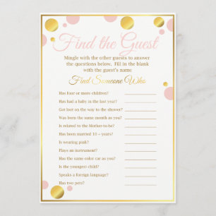 Baby Showspiel "Finde den Gast" Pink und Gold Einladung