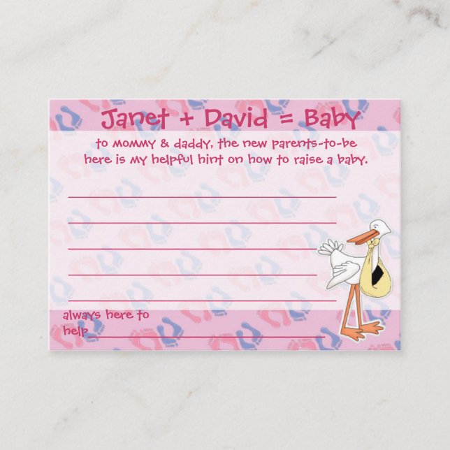 Baby Showspiel Hilfen Hint Cards Hinweiskarte (Vorderseite)