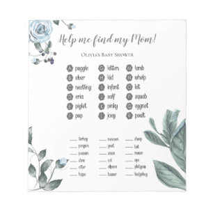 Baby Showspiele Watercolor Dusty Blue Floral Notizblock