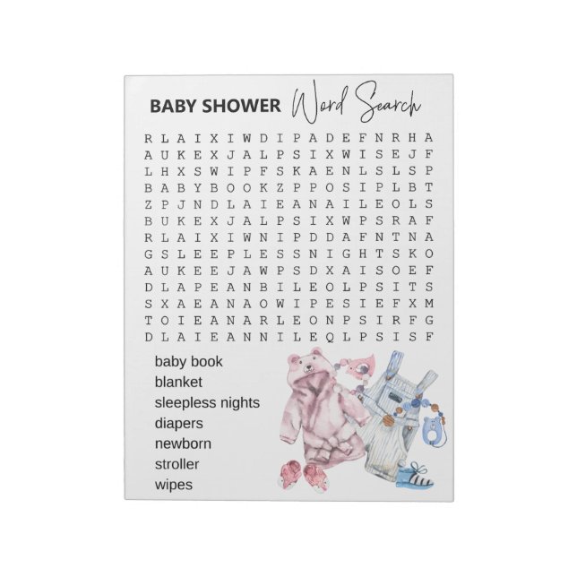 Baby Showspiele Word Suchkleidung Notizblock (Rotiert)