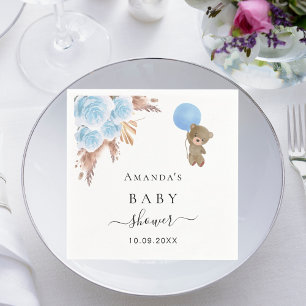 Baby Showteddy Bär Pampas Gras Blau Junge Serviette