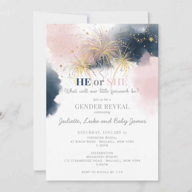 Baby Sie sind ein Firework Gender Reveal Party Inv Einladung (Vorderseite)