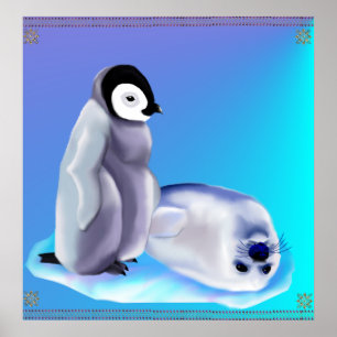 Baby Siegel und Baby Penquin Poster