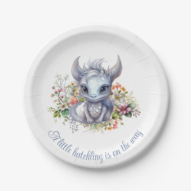 Baby Silver Dragon Baby Dusche Pappteller (Vorderseite)