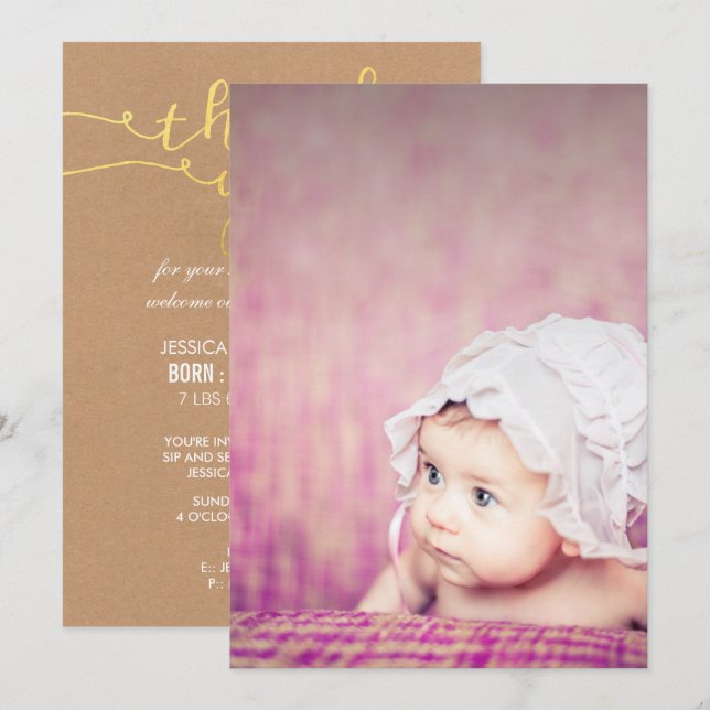 Baby Sip & See Thank You Birth Announcement Einladung (Vorne/Hinten)