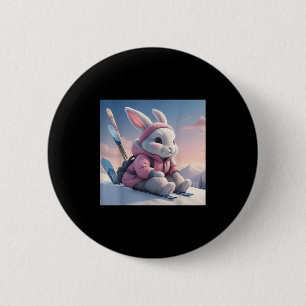 Baby-Ski-Hase im Schnee Wintermotiv Ski-Hase Alpen Button