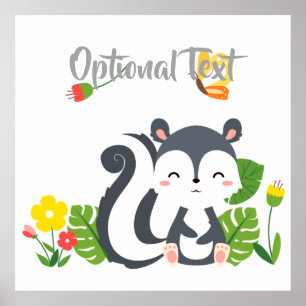 Baby Skunk, Butterfly & Blume Poster