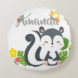 Baby Skunk, Butterfly & Blume Rundes Kissen