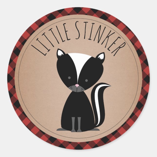 Baby Skunk Kariert Baby Shower Runder Aufkleber (Vorderseite)