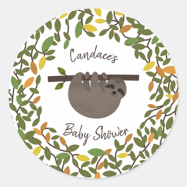 Baby Sloth Autumn Greenerenerity Baby Shower Runder Aufkleber (Vorderseite)