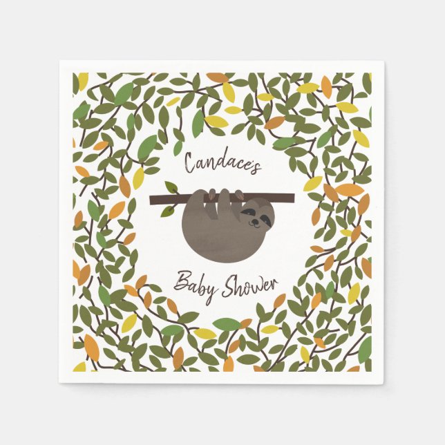 Baby Sloth Autumn Greenerenerity Baby Shower Serviette (Vorderseite)