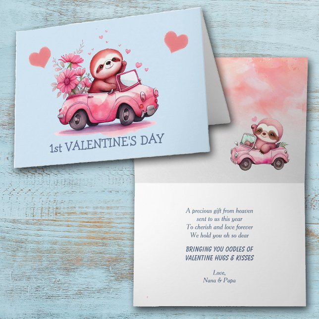 Baby Sloth Car Erster Valentinstag Feiertagskarte (Von Creator hochgeladen)