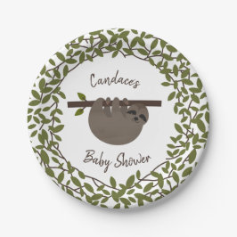 Baby Sloth Greenery Baby Shower Pappteller
