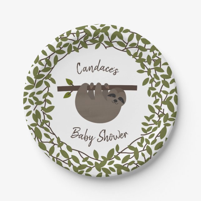 Baby Sloth Greenery Baby Shower Pappteller (Vorderseite)