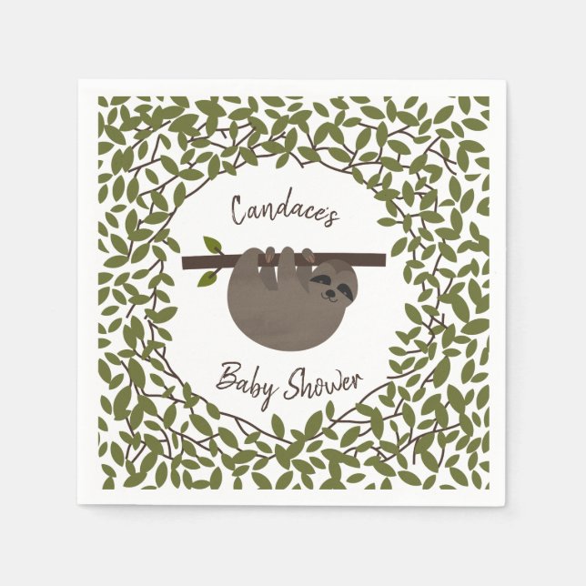 Baby Sloth Greenery Baby Shower Serviette (Vorderseite)