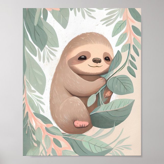 Baby Sloth Kinderzimmer Print Poster Wall Art (Vorne)
