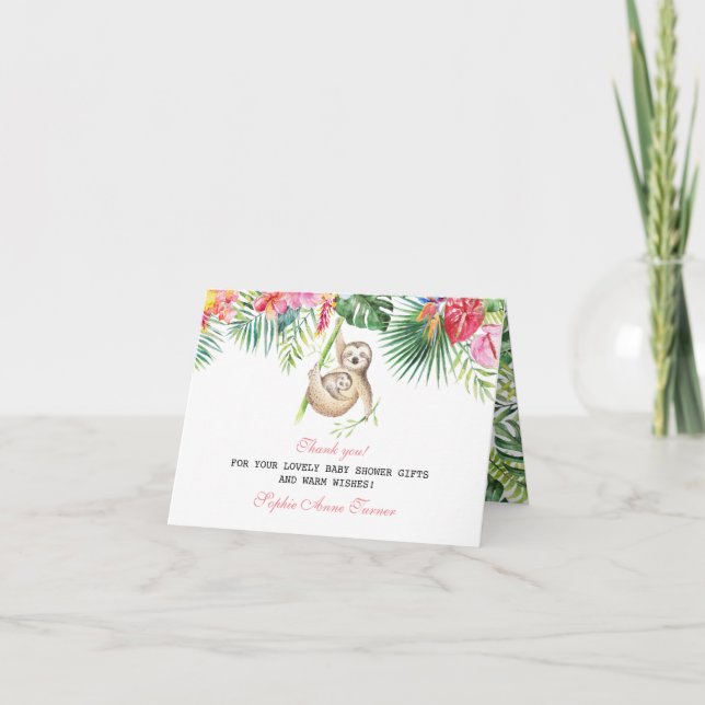 Baby Sloth Tropical Baby shower floral Merci (Devant)