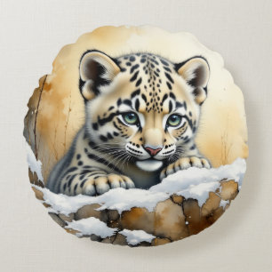 Baby Snow Leopard Rundes Kissen