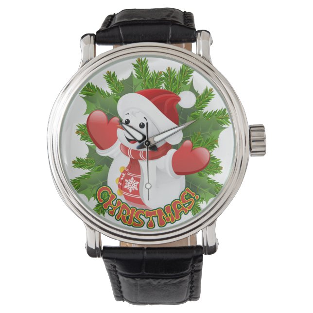 Baby Snowman mit Crystal Snowflakes Ornament Armbanduhr (Vorderseite)