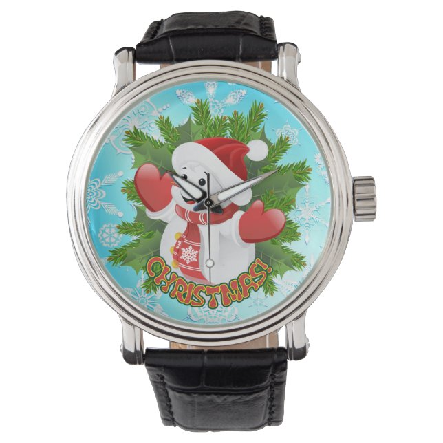 Baby Snowman mit Crystal Snowflakes Ornament Armbanduhr (Vorderseite)